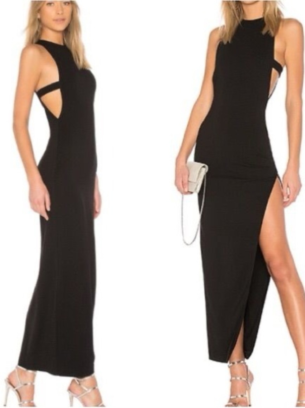 NBD Black Maxi Dress with Side Cutouts and Thigh Slit